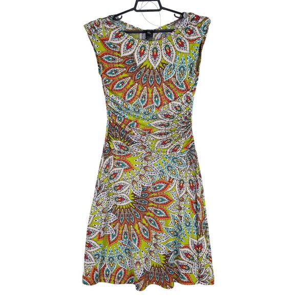 Womens Enfocus Multicolor Paisley Ruched Sleeveless Dress Polyester Stretch 6 - Picture 1 of 8